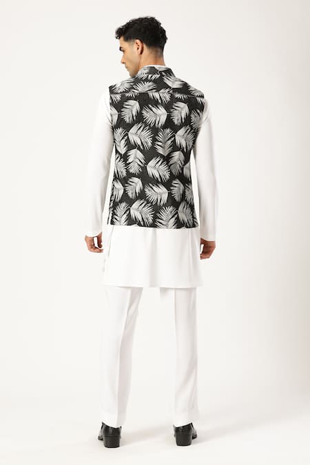 Paresh Lamba Signatures Black Leaf Print Denim Bundi 