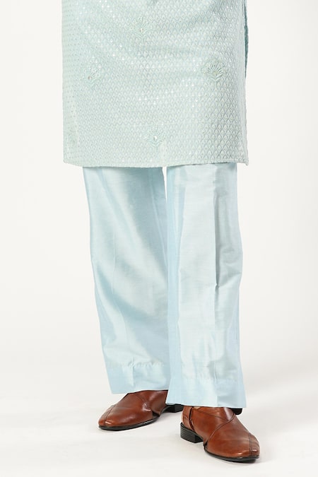 Shop_Paresh Lamba Signatures_Blue Georgette Embroidery Floral Applique Kurta And Pyjama Set _Online_at_Aza_Fashions