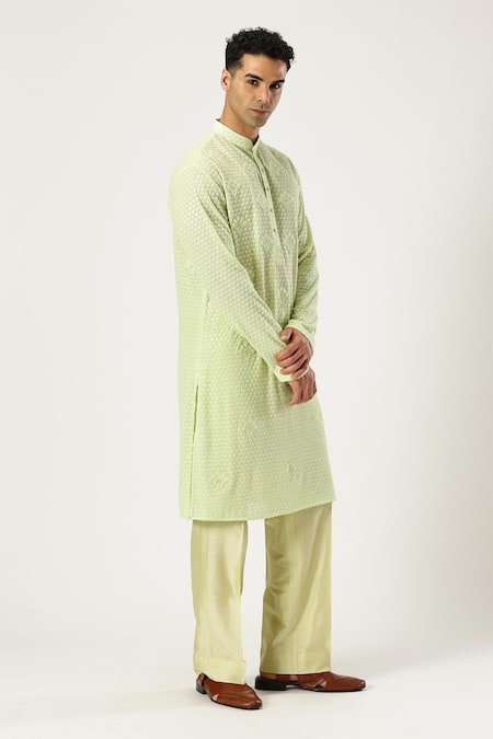 Paresh Lamba Signatures_Green Georgette Embroidery Floral Kurta And Pyjama Set _at_Aza_Fashions