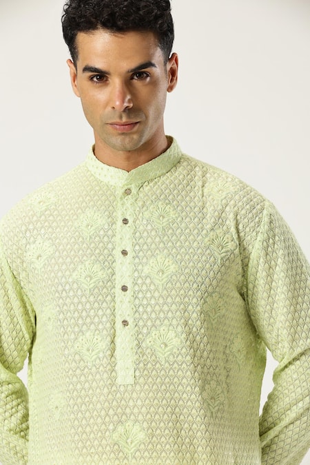 Buy_Paresh Lamba Signatures_Green Georgette Embroidery Floral Kurta And Pyjama Set 