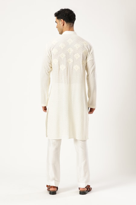 Paresh Lamba Signatures Floral Applique Embroidered Kurta & Pyjama Set 