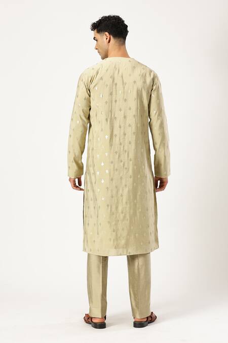 Shop_Paresh Lamba Signatures_Gold Cotton, Silk Sequins Embellished Angrakha Kurta With Pyjama_at_Aza_Fashions