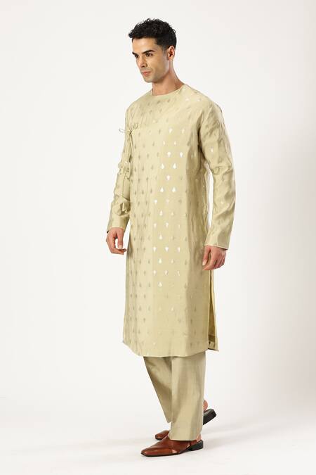 Paresh Lamba Signatures_Gold Cotton, Silk Sequins Embellished Angrakha Kurta With Pyjama_Online_at_Aza_Fashions