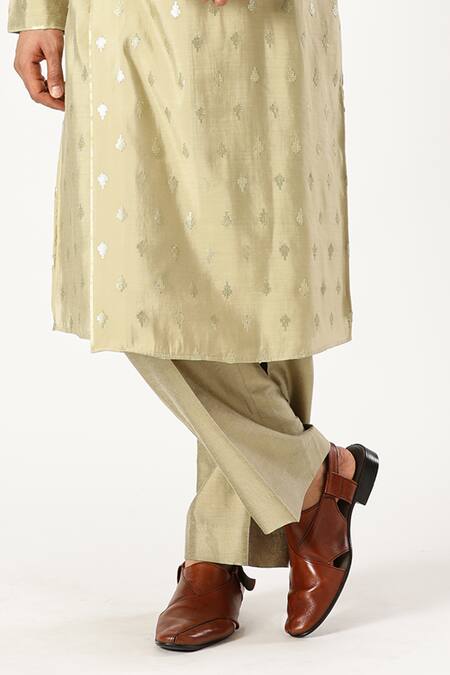 Shop_Paresh Lamba Signatures_Gold Cotton, Silk Sequins Embellished Angrakha Kurta With Pyjama_Online_at_Aza_Fashions