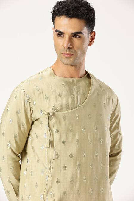 Buy_Paresh Lamba Signatures_Gold Cotton, Silk Sequins Embellished Angrakha Kurta With Pyjama