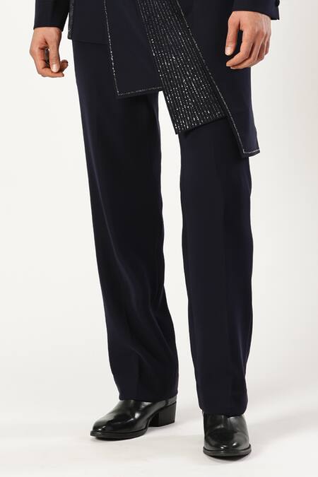 Shop_Paresh Lamba Signatures_Black Japanese Cupro Embellished Bead Asymmetric Bandhgala With Pant _Online_at_Aza_Fashions
