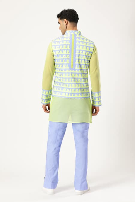 Paresh Lamba Signatures Checkered Print Green Bundi 