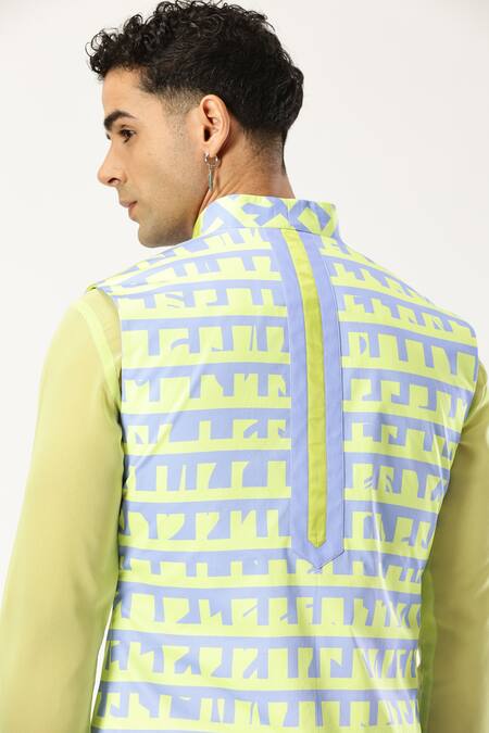 Paresh Lamba Signatures_Green Cotton Printed Checkered Bundi _at_Aza_Fashions