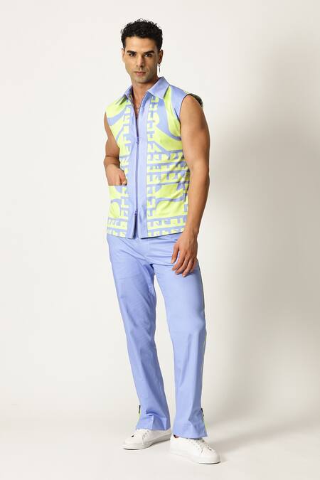 Buy_Paresh Lamba Signatures_Green Cotton Printed Checkered Jacket _Online_at_Aza_Fashions