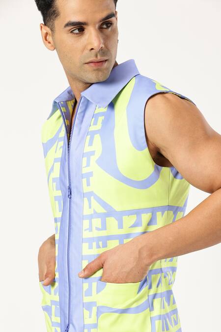 Paresh Lamba Signatures_Green Cotton Printed Checkered Jacket _at_Aza_Fashions