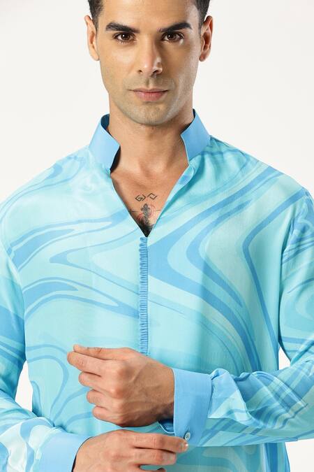 Paresh Lamba Signatures_Blue Crepe Silk Printed Abstract Kurta _at_Aza_Fashions