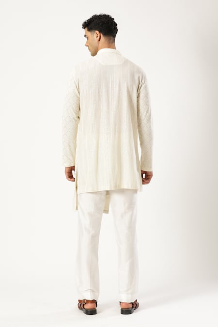 Paresh Lamba Signatures Geometric Embroidered Asymmetric Kurta 