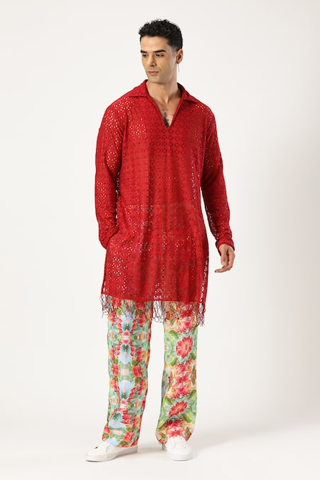 Buy_Paresh Lamba Signatures_Maroon Lycra Embroidery Cutwork Kurta