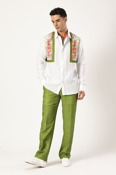 PARESH LAMBA SIGNATURES White Linen Printed Patchwork Panel Shirt 