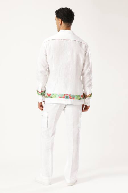 PARESH LAMBA SIGNATURES White Linen Printed Patchwork Stripe Shirt  2