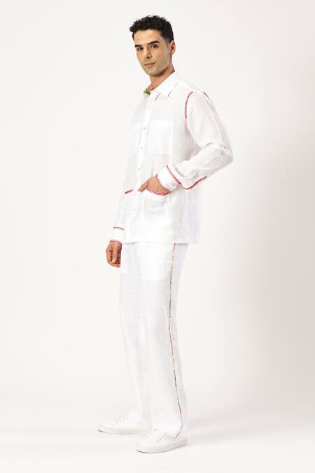 Paresh Lamba Signatures_White Linen Threadwork Placed Shirt _Online_at_Aza_Fashions