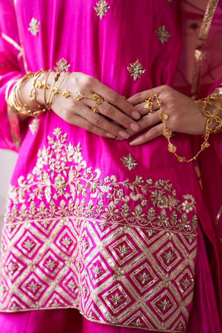 Pink City By Sarika_Pink Organza, Silk, Chanderi Lace, Kamal Zardosi Embroidered Kurta And Sharara Set _Online_at_Aza_Fashions