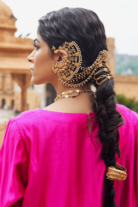 Buy_Pink City By Sarika_Pink Organza, Silk, Chanderi Lace, Kamal Zardosi Embroidered Kurta And Sharara Set _Online_at_Aza_Fashions