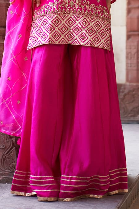 Pink City By Sarika_Pink Organza, Silk, Chanderi Lace, Kamal Zardosi Embroidered Kurta And Sharara Set _at_Aza_Fashions