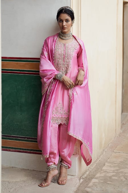 Pink City by Sarika Silk Zardosi Embroidered Kurta & Dhoti Pant Set 