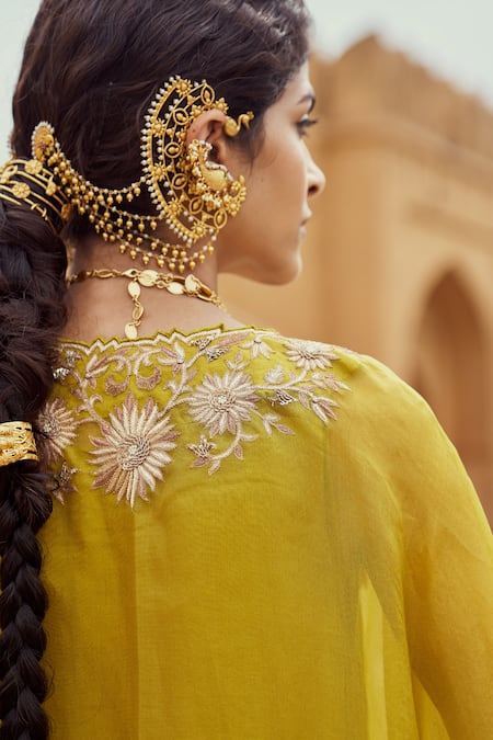 Buy_Pink City By Sarika_Green Organza, Silk Sequins, Zari V-neck Hasti Embroidered Kaftan Pant Set _Online_at_Aza_Fashions