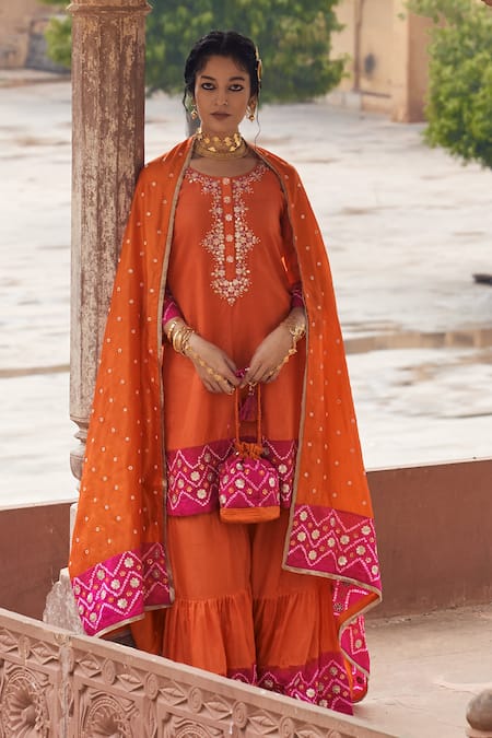 Pink City by Sarika Rangeela Silk Sharara Set With Potli 