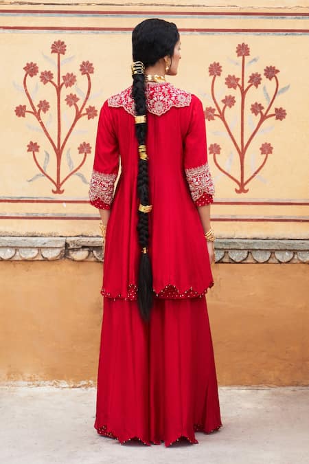 Pink City By Sarika Red Bandhani Print Anarkali Sharara Set 