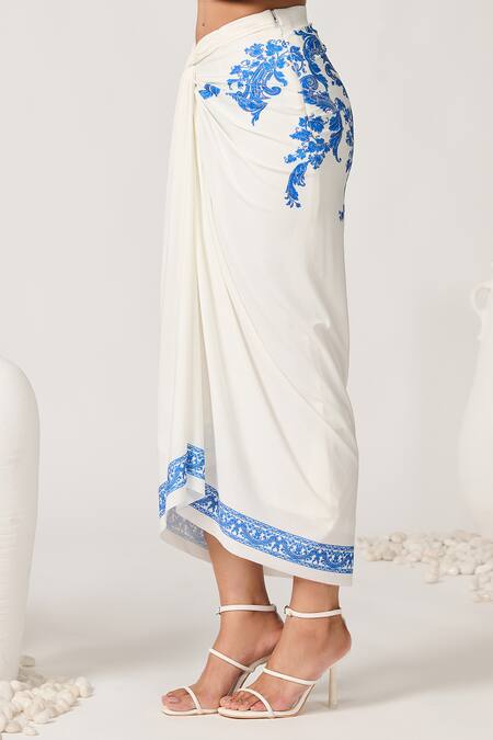 Shop S&N By Shantnu Nikhil Off White Polyester Sartorial Swirl Print Draped Skirt Online at Aza Fashions Shop_S&N By Shantnu Nikhil_Off White Polyester Sartorial Swirl Print Draped Skirt_Online_at_Aza_Fashions