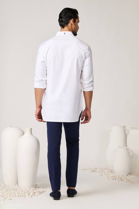 Shop S&N By Shantnu Nikhil Off White Rayon Placed Tape Pattern Short Kurta at Aza Fashions Shop_S&N By Shantnu Nikhil_Off White Rayon Placed Tape Pattern Short Kurta_at_Aza_Fashions