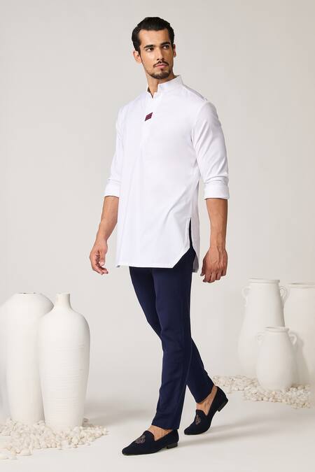 S&N By Shantnu Nikhil Off White Rayon Placed Tape Pattern Short Kurta Online at Aza Fashions S&N By Shantnu Nikhil_Off White Rayon Placed Tape Pattern Short Kurta_Online_at_Aza_Fashions