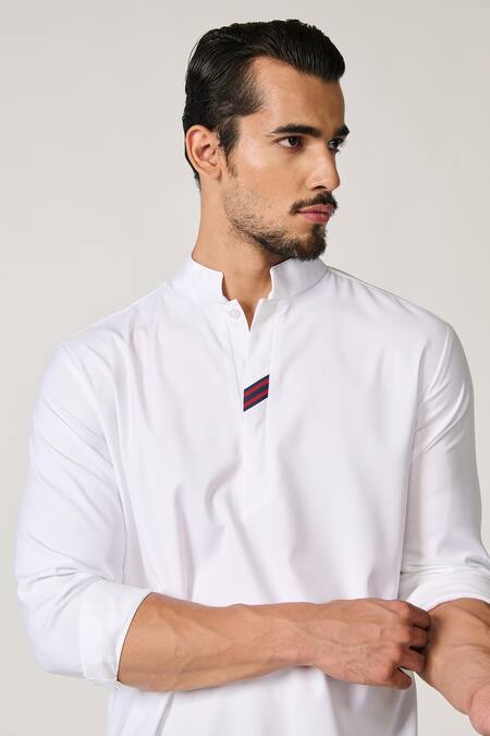 Buy S&N By Shantnu Nikhil Off White Rayon Placed Tape Pattern Short Kurta Online at Aza Fashions Buy_S&N By Shantnu Nikhil_Off White Rayon Placed Tape Pattern Short Kurta_Online_at_Aza_Fashions