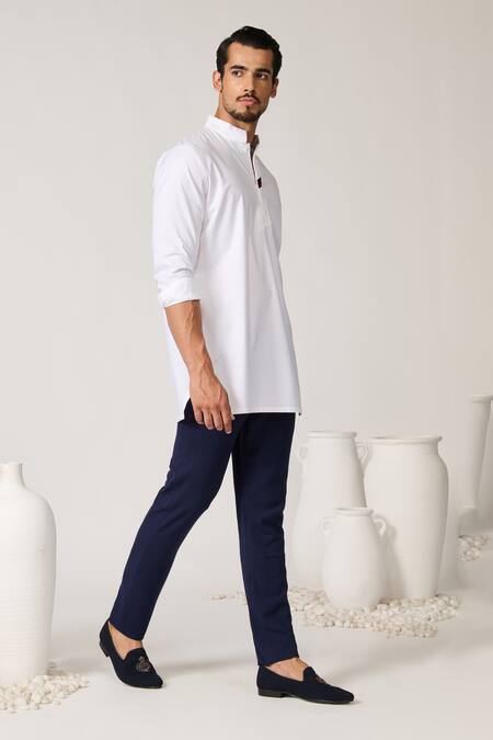 Shop S&N By Shantnu Nikhil Off White Rayon Placed Tape Pattern Short Kurta Online at Aza Fashions Shop_S&N By Shantnu Nikhil_Off White Rayon Placed Tape Pattern Short Kurta_Online_at_Aza_Fashions