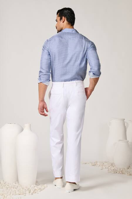 Shop_S&N By Shantnu Nikhil_Blue Silk, Twill Sartorial Floral Print Shirt_at_Aza_Fashions