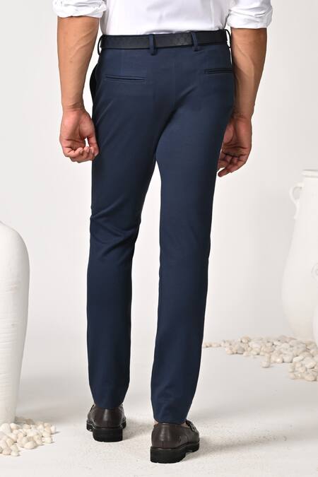 Shop S&N By Shantnu Nikhil Blue Rayon, Nylon Solid Straight Trouser at Aza Fashions Shop_S&N By Shantnu Nikhil_Blue Rayon, Nylon Solid Straight Trouser_at_Aza_Fashions