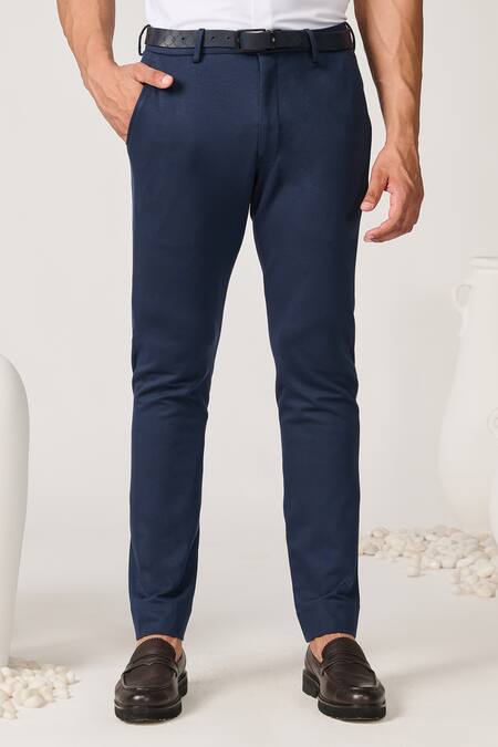 S&N By Shantnu Nikhil Blue Rayon, Nylon Solid Straight Trouser Online at Aza Fashions S&N By Shantnu Nikhil_Blue Rayon, Nylon Solid Straight Trouser_Online_at_Aza_Fashions