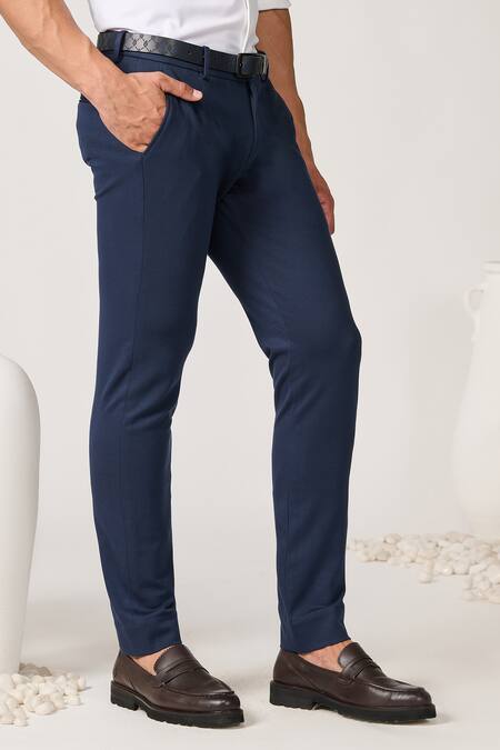 Buy S&N By Shantnu Nikhil Blue Rayon, Nylon Solid Straight Trouser Online at Aza Fashions Buy_S&N By Shantnu Nikhil_Blue Rayon, Nylon Solid Straight Trouser_Online_at_Aza_Fashions