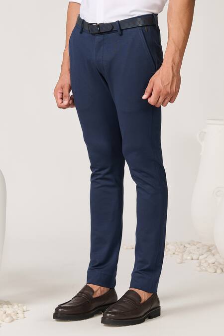 Shop S&N By Shantnu Nikhil Blue Rayon, Nylon Solid Straight Trouser Online at Aza Fashions Shop_S&N By Shantnu Nikhil_Blue Rayon, Nylon Solid Straight Trouser_Online_at_Aza_Fashions