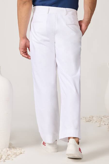 Shop S&N By Shantnu Nikhil White Linen Solid Trouser at Aza Fashions Shop_S&N By Shantnu Nikhil_White Linen Solid Trouser_at_Aza_Fashions