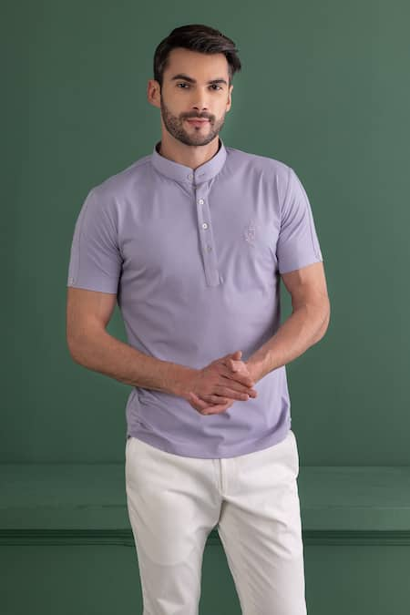 AMIT ARORA Purple Cotton Knit Plain Crest Embroidered T-shirt 