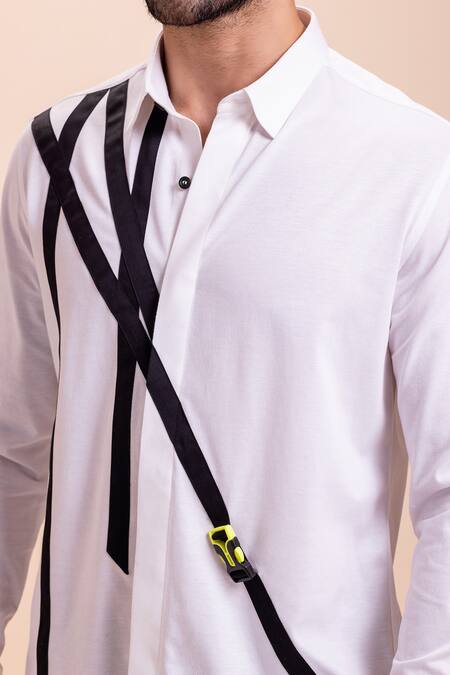 Shop Amit Arora White Cotton Panel Patch Work Shirt Online at Aza Fashions Shop_Amit Arora_White Cotton Panel Patch Work Shirt_Online_at_Aza_Fashions