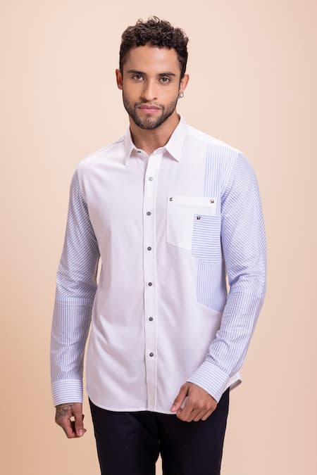 AMIT ARORA Placement Stripe Pattern Shirt 