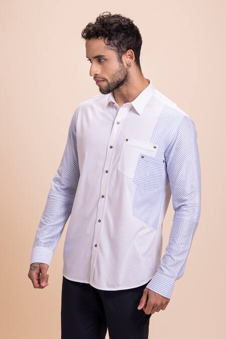 Buy Amit Arora White Cotton Placement Stripe Pattern Shirt Online at Aza Fashions Buy_Amit Arora_White Cotton Placement Stripe Pattern Shirt_Online_at_Aza_Fashions