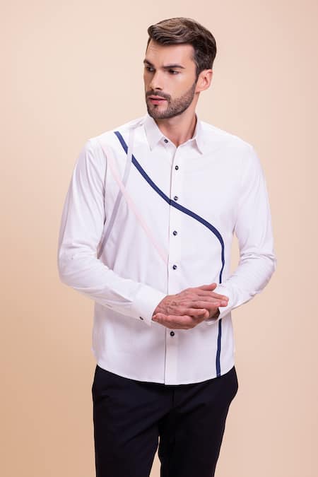 AMIT ARORA Contrast Panel Patch Work Shirt 