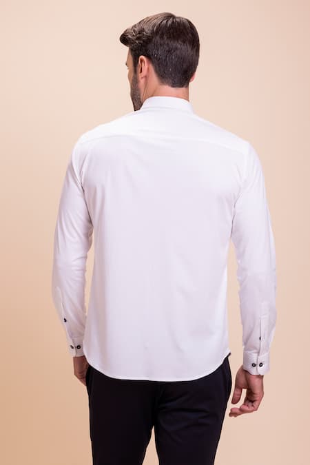Shop Amit Arora White Cotton Contrast Panel Patch Work Shirt at Aza Fashions Shop_Amit Arora_White Cotton Contrast Panel Patch Work Shirt_at_Aza_Fashions