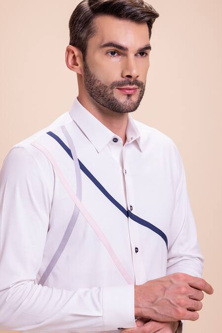 Shop Amit Arora White Cotton Contrast Panel Patch Work Shirt Online at Aza Fashions Shop_Amit Arora_White Cotton Contrast Panel Patch Work Shirt_Online_at_Aza_Fashions
