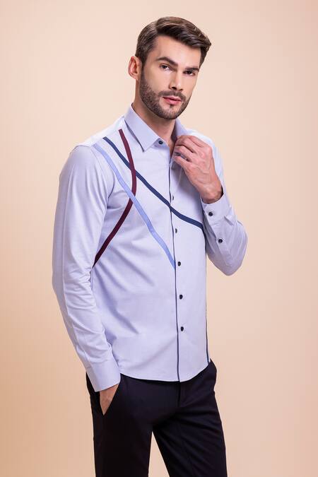 Buy Amit Arora Blue Cotton Contrast Panel Patch Detail Shirt Online at Aza Fashions Buy_Amit Arora_Blue Cotton Contrast Panel Patch Detail Shirt _Online_at_Aza_Fashions