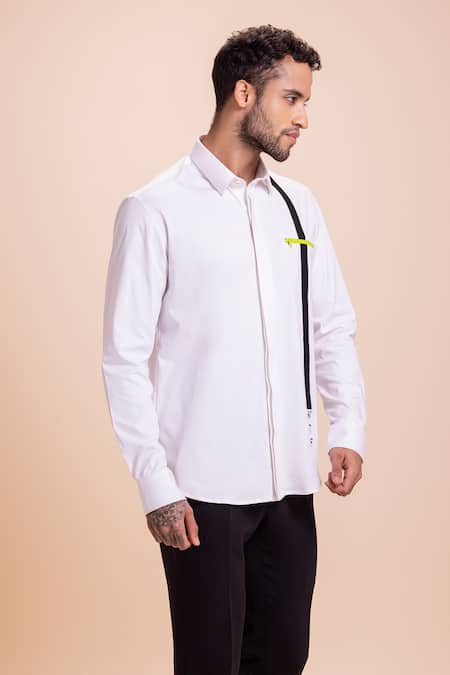 Buy_Amit Arora_White Cotton Contrast Panel Shirt_Online_at_Aza_Fashions