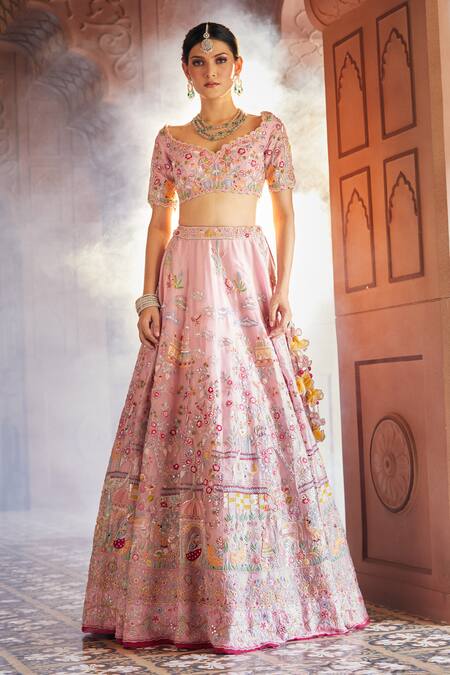 Aariyana Couture_Pink Silk Organza, Viscose, Net Gardens Of Palace Bridal Lehenga Set_Online_at_Aza_Fashions