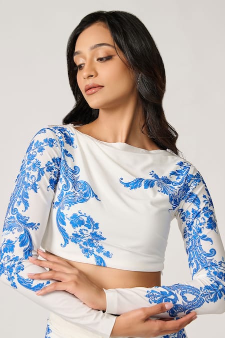 S&N by Shantnu Nikhil Paisley Floral Print Draped Top 