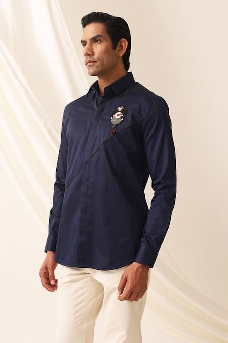 Seven Robin Motif Embroidered Shirt 